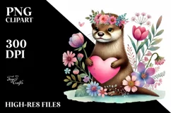 Boho Otter on Flower with Heart, Colorful PNG Product Image 2