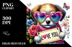 Puppy with Love You Sign, PNG Product Image 2