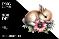 Sleeping Baby Bunny on Flower, PNG Product Image 2