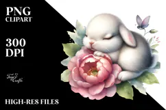 Sleeping Baby Bunny on Flower, PNG Product Image 2