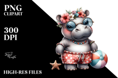 Cute Baby Hippo in Beachwear PNG Product Image 2