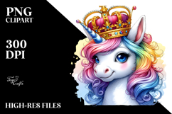 Colorful Baby Unicorn King Crown PNG Product Image 2