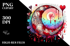 Simple Moon with Hearts watercolor PNG Product Image 2