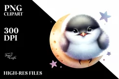 Colorful Arctic Tern Moon Watercolor | Clipart Product Image 1