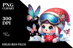 Watercolor Butterfly with Santa Hat PNG Product Image 1