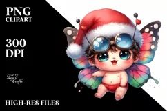 Watercolor Butterfly with Santa Hat PNG Product Image 3