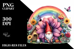 Gnome House with Rainbow and Colorful Flowers Product Image 1