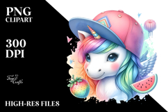 Colorful Baby Unicorn with Baseball Cap, PNG Product Image 2
