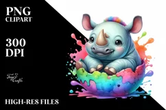 Colorful Baby Rhino Sitting in Pocket with Splashing | Product Image 1