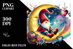 Colorful Gnome Sitting on Half Moon PNG Product Image 2