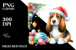 Colorful Basset Hound with Christmas Decor, High-Res PNG Product Image 1