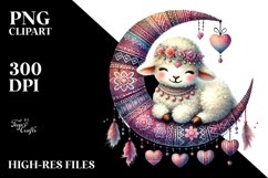 Cute Boho Lamb on Half Moon PNG Product Image 2