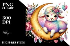 Cute Boho Lamb on Half Moon PNG Product Image 2