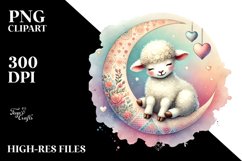 Cute Boho Lamb on Half Moon PNG Product Image 2