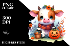 Vibrant Baby Cow in Halloween Scenery | Sublimation Clipart Product Image 2