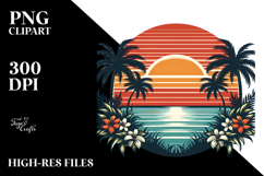 Retro Tropical Beach Sunset Clipart Product Image 2