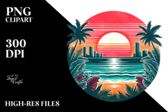 Retro Tropical Beach Sunset Clipart Product Image 2