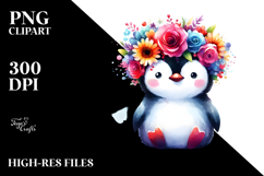 Cute Penguin Flower Crown Clipart Product Image 2