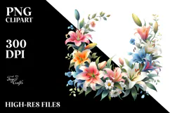 Colorful Lily Floral Frame PNG Product Image 2