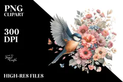 Bird Half of Flowers PNG Product Image 2