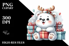 Watercolor Polar Bear with Reindeer Horns PNG Product Image 3
