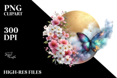 Butterfly with Flower Splashes PNG Product Image 2