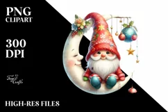 Santa with Gnomes Sitting on Moon PNG Product Image 3