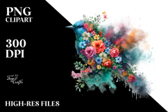 Colorful Bird with Flowers PNG Product Image 2