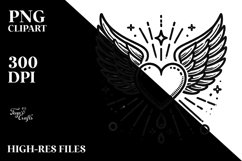 Tattoo Style Heart with Wings PNG Product Image 2