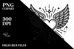 Tattoo Style Heart with Wings PNG Product Image 2