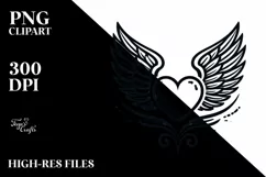 Tattoo Style Heart with Wings PNG Product Image 2