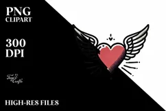 Tattoo Style Heart with Wings PNG Product Image 2