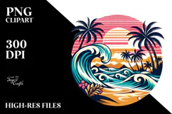 Retro Tropical Beach Waves Clipart PNG Product Image 2