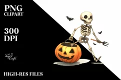Funny Halloween Skeleton Watercolor PNG Product Image 1