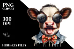 Funny Baby Cow with Sunglasses PNG Product Image 2