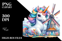 Colorful Baby Unicorn Dutch Windmill PNG Product Image 2