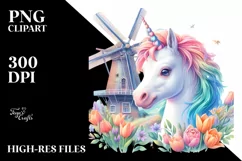 Colorful Baby Unicorn Dutch Windmill PNG Product Image 1