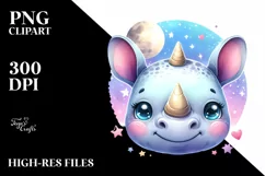 Colorful Baby Rhino Moon Clipart Product Image 3