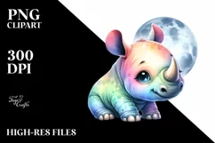 Colorful Baby Rhino Moon Clipart Product Image 1