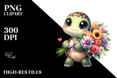 Cute Turtle Flower Bouquet Clipart Product Image 2