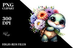 Expressive Turtle with Flower Bouquet | Sublimation Clipart Product Image 2