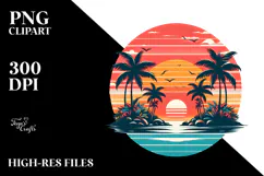 Retro Tropical Island Sunset PNG Product Image 2