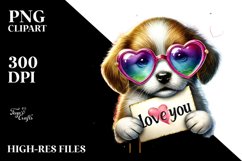 Puppy with Love You Sign, PNG Product Image 2