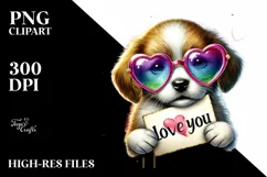 Puppy with Love You Sign, PNG Product Image 2