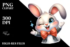 Goofy Cartoon Bunny with Bow Tie PNG Product Image 2