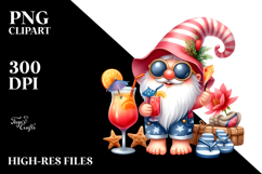 Whimsical Gnome Drinking a Lemon Cocktail, Watercolor PNG Product Image 2