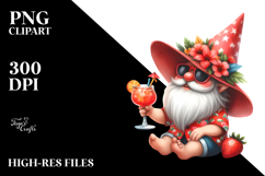 Whimsical Gnome Drinking a Lemon Cocktail, Watercolor PNG Product Image 2