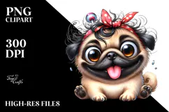 Happy Cartoon Pug, Watercolor PNG Product Image 2