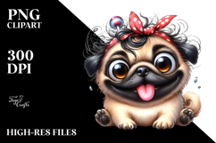Happy Cartoon Pug, Watercolor PNG Product Image 2