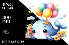 Colorful Baby Whale with Balloons | Sublimation Clipart Product Image 2
